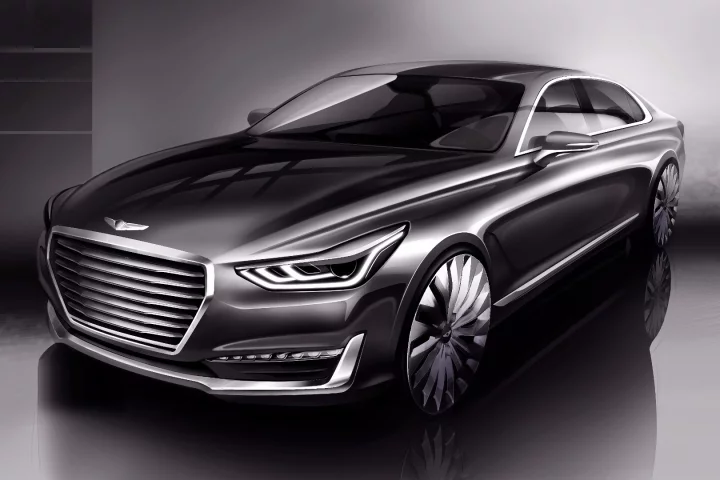 A rendering showing the design of Hyundai's Genesis luxury sub-brand, the G90
