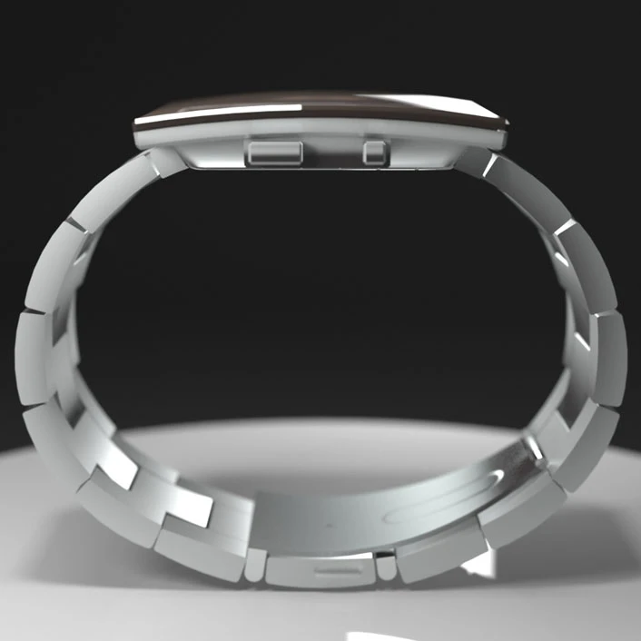 The silver band seems fitting, but the designer would prefer a wide leather band for the finished product