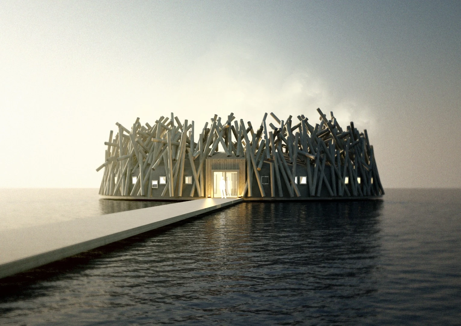 Because of the local climate, the Arctic Bath hotel will float freely on the surface in the summer, and then be frozen in place in the winter