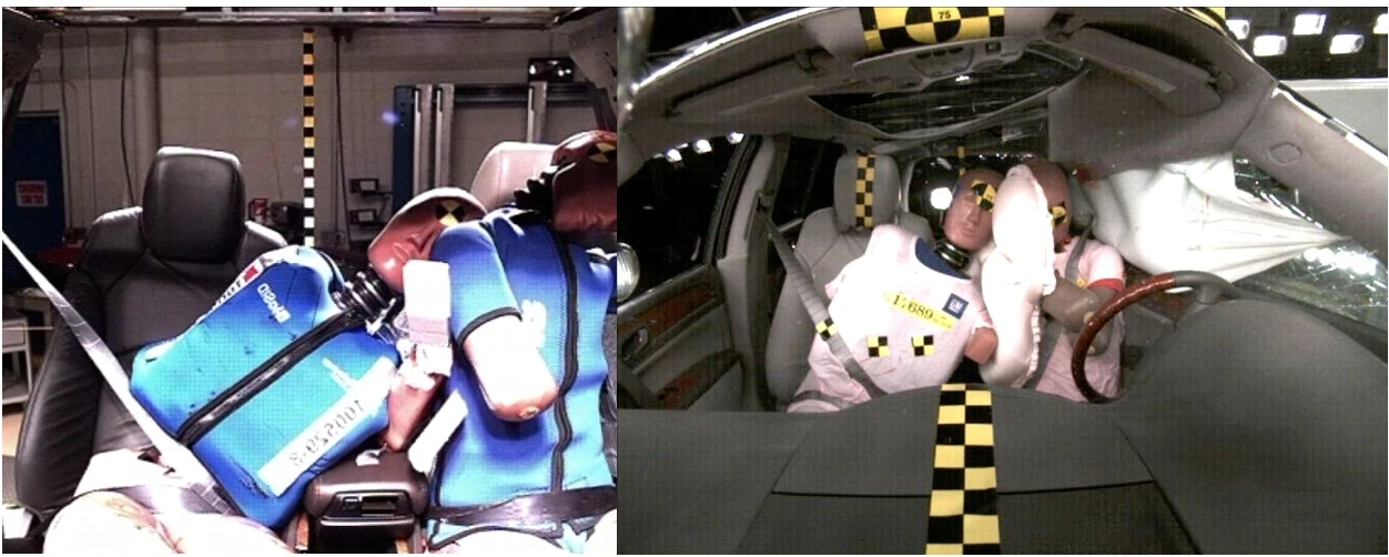 Comparison with (right) and without (left) the front center airbag
