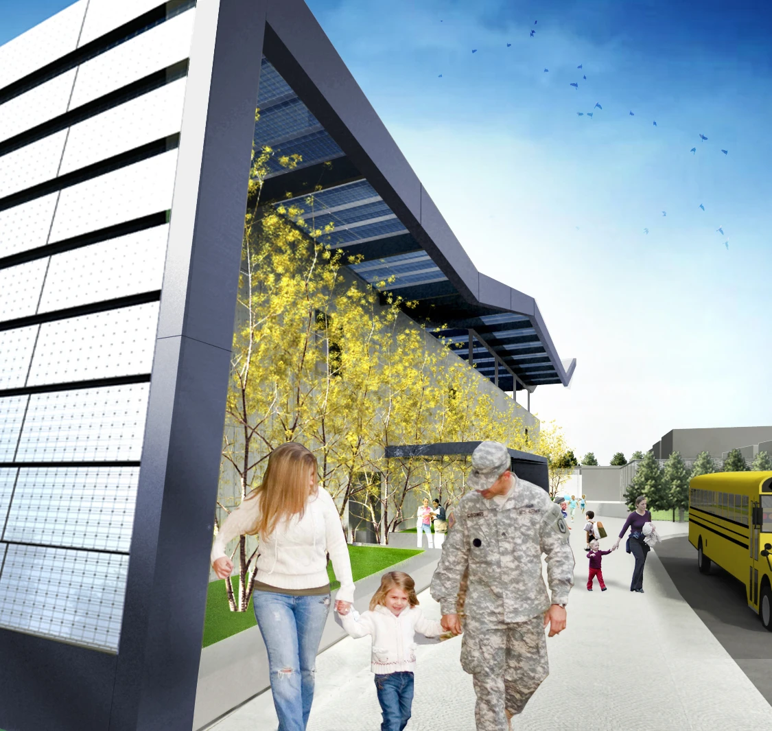 The school's south-facing facades will be covered with PV (Image © SOM)