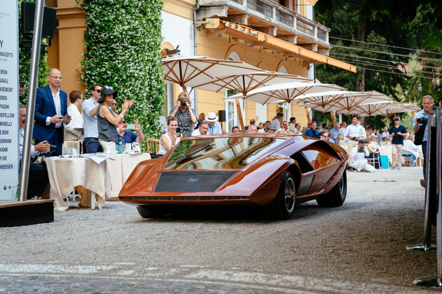 The spectacular Stratos Zero Concept became globally recognisable when the star-de-jour of the day, Michael Jackson, produced the 1988 American anthology musical art film Moonwalker. In the film, Jackson morphs into this car which then flies past the bad guys and out of harm's way. Despite the Lancia Stratos Zero Coupé's stunning looks and pristine condition, it was far from favourite for the gong, as the field contained some instantly recognisable cars and motorcycles from memorable movies. Owner: Phillip Sarofim, United States