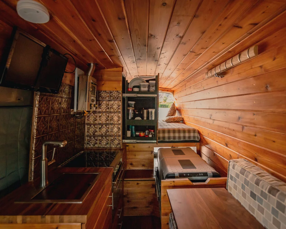 The slide-away pantry offers plenty of storage and disappears when not in use