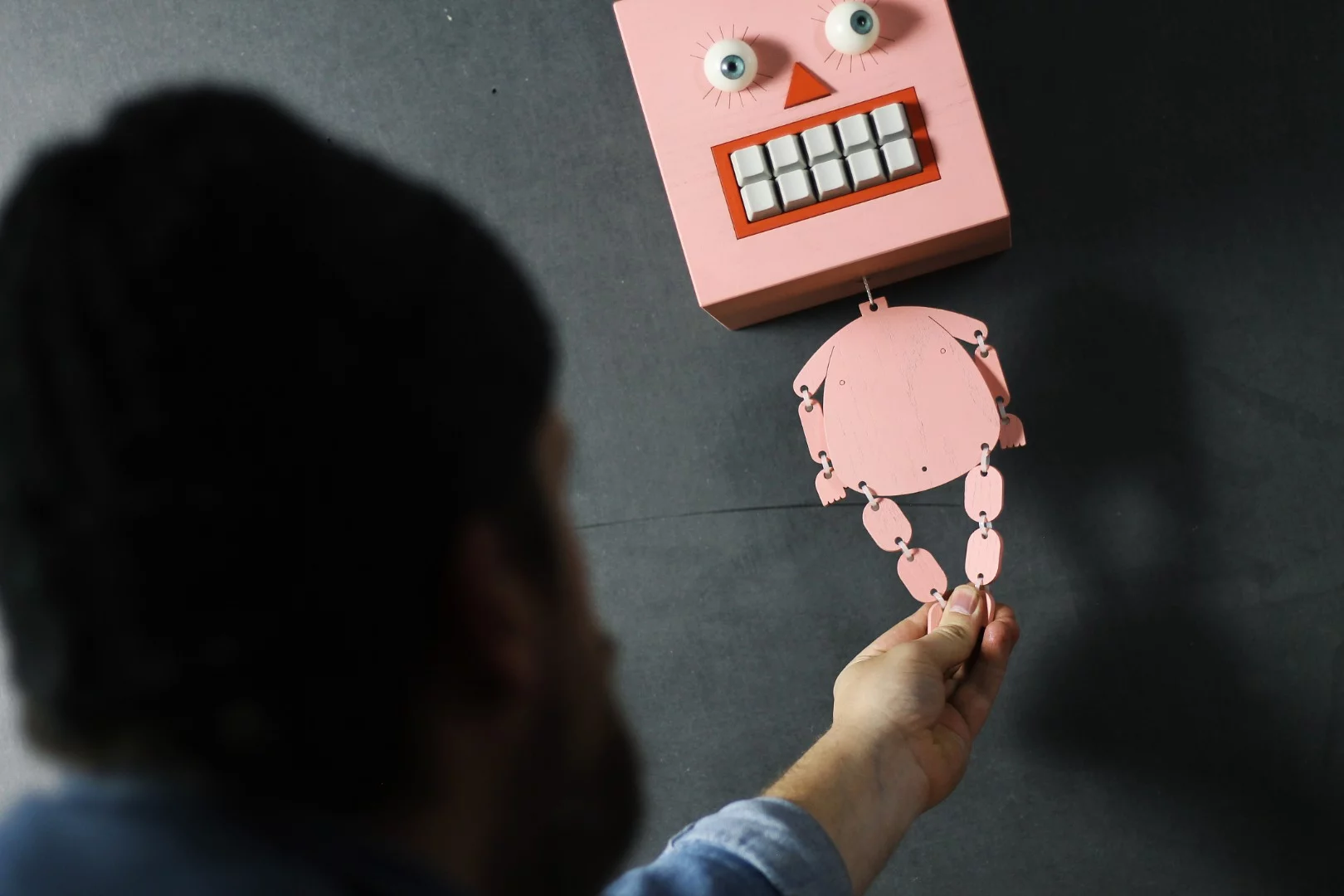 Mr Typo is activated by pulling down his body