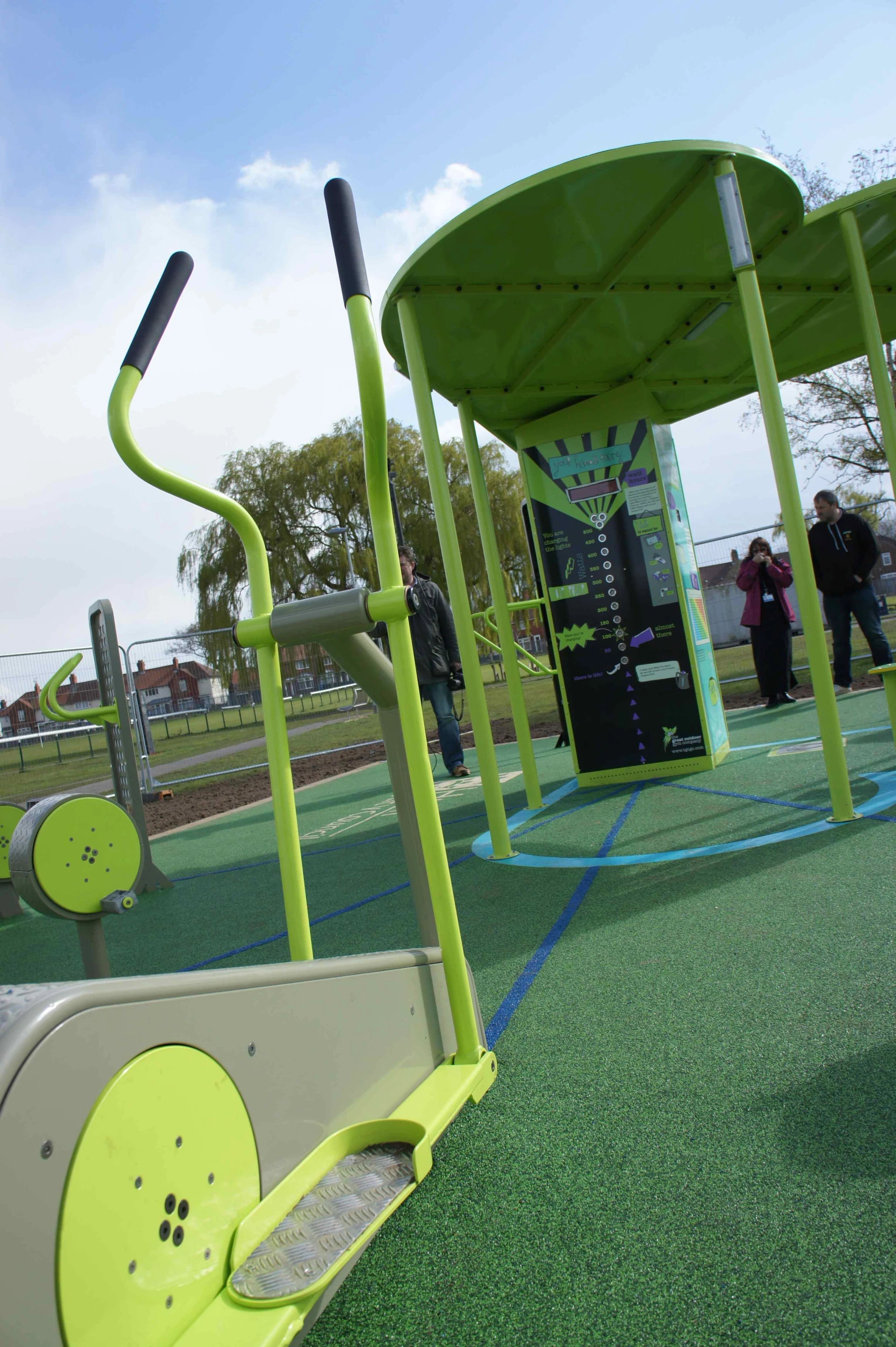 As users burn off the calories on the free-to-use cross trainer, hand bike, fitness bike and recumbent bike, the company's proprietary technology harvests all that people power and converts it into useable electricity