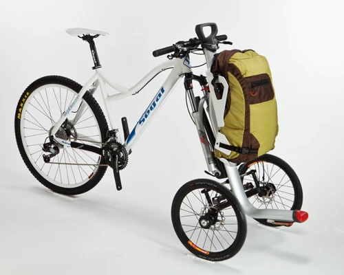The S-cargo is a prototype carrier that converts a conventional bicycle into a cargo tricycle