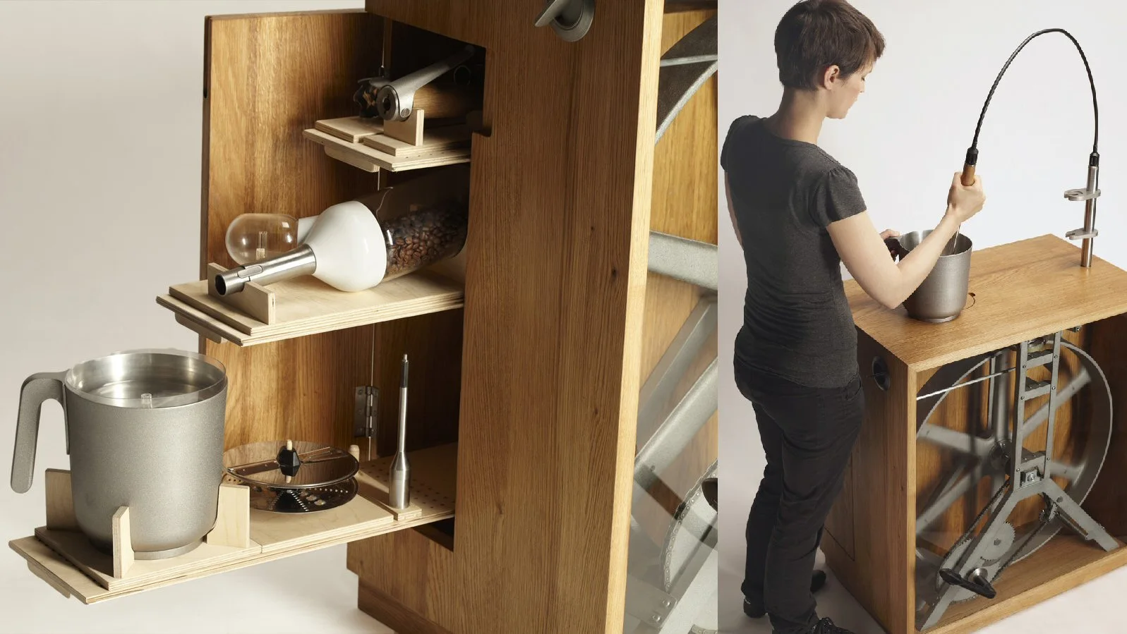 Christoph Thetard has developed a mechanical flywheel drive to power a set of kitchen appliances