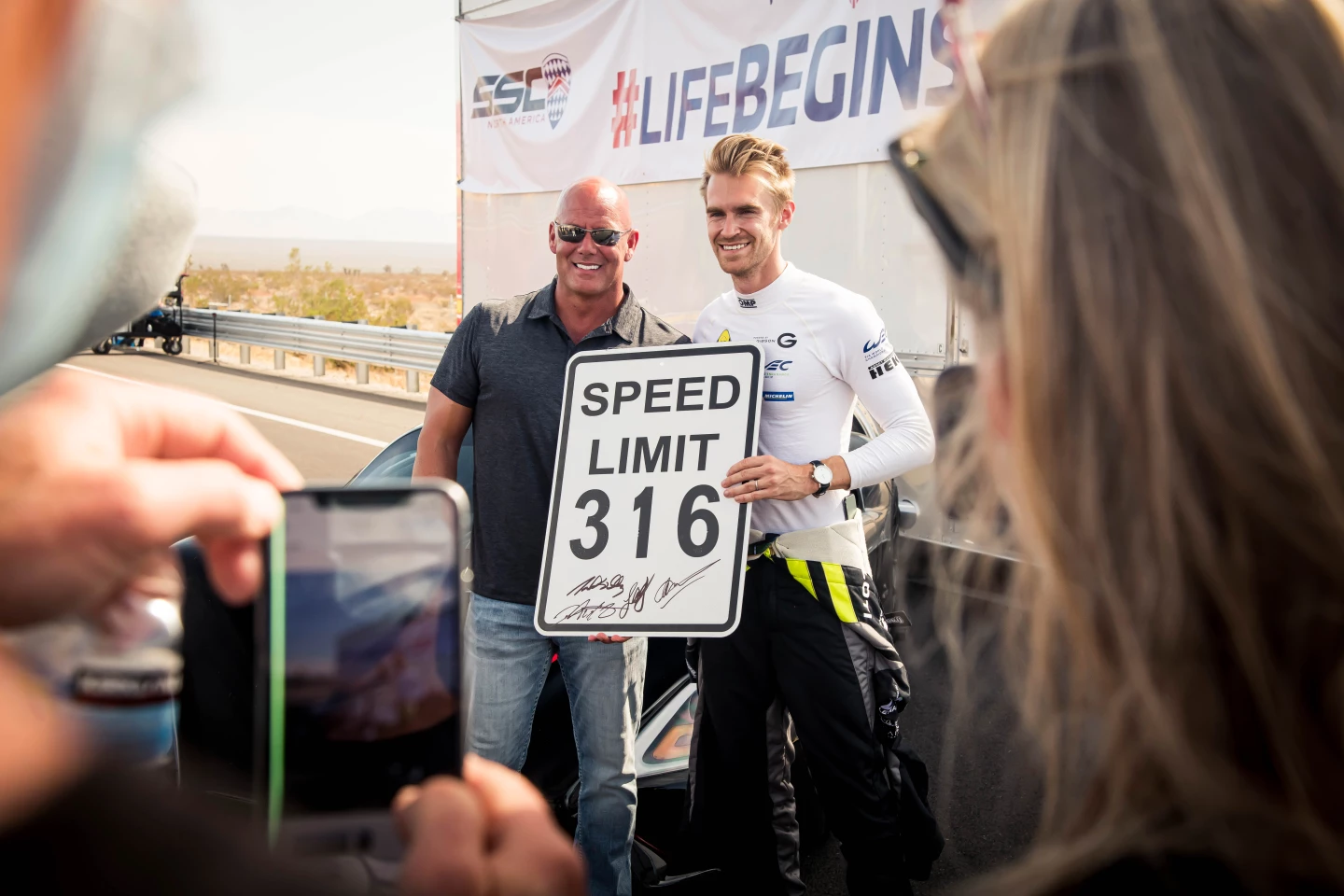 SSC boss Jerod Shelby and driver Oliver Webb celebrate their achievement