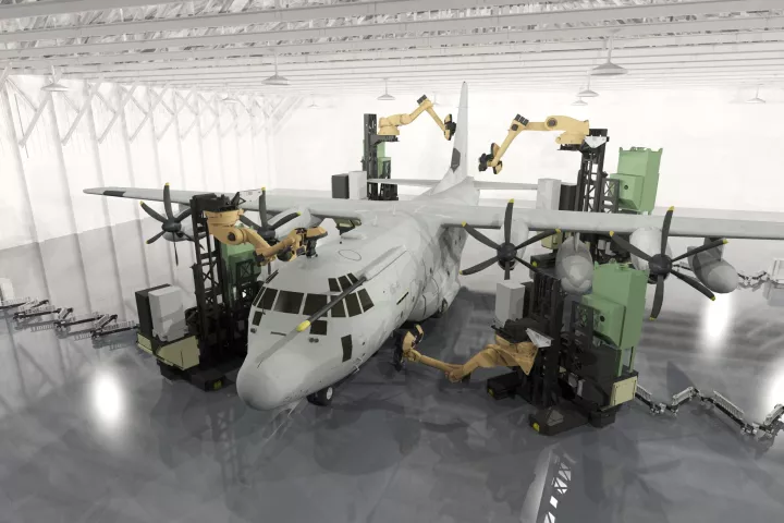 Team of robots decoating a cargo plane