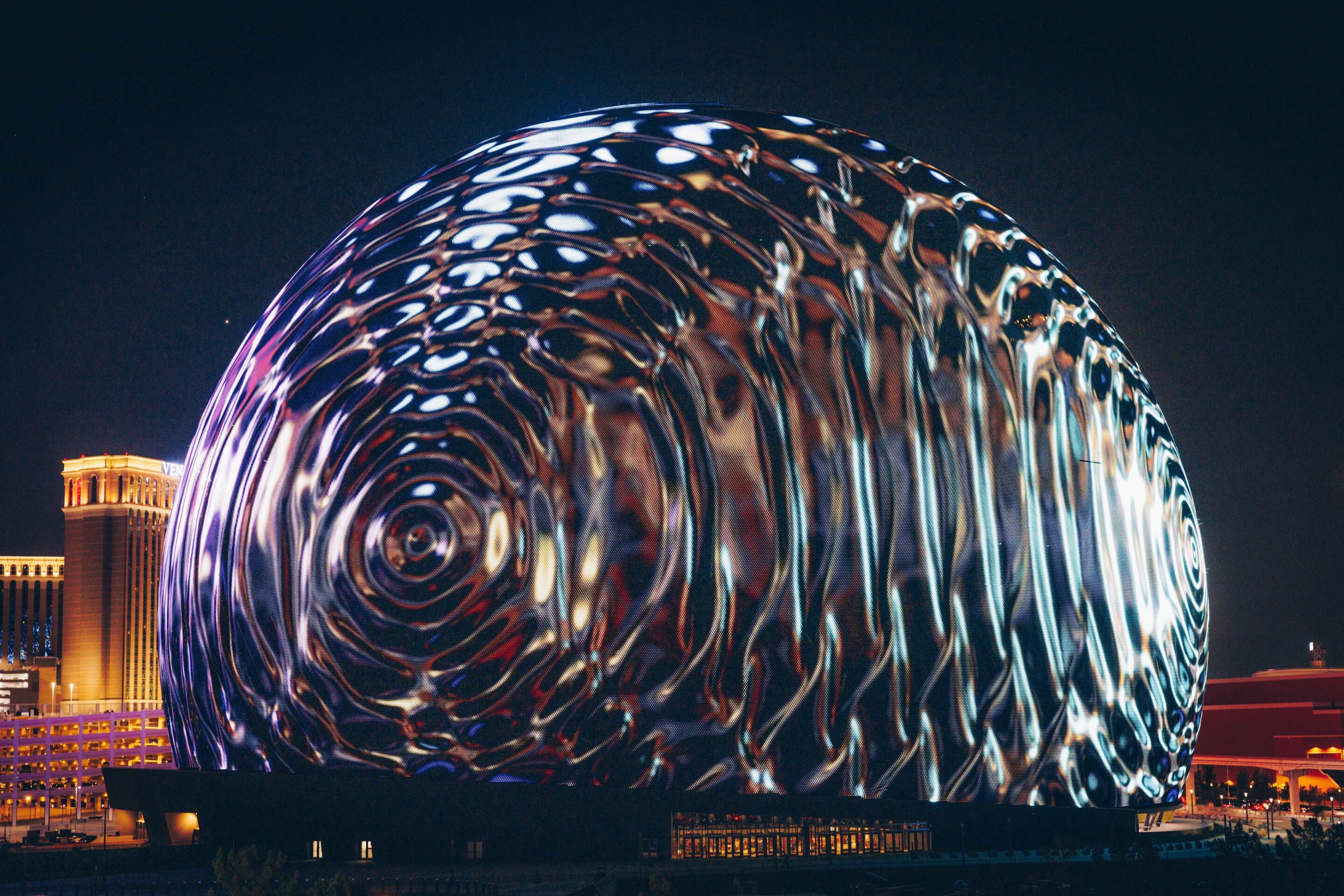 World's largest spherical building says hello with dazzling LED display
