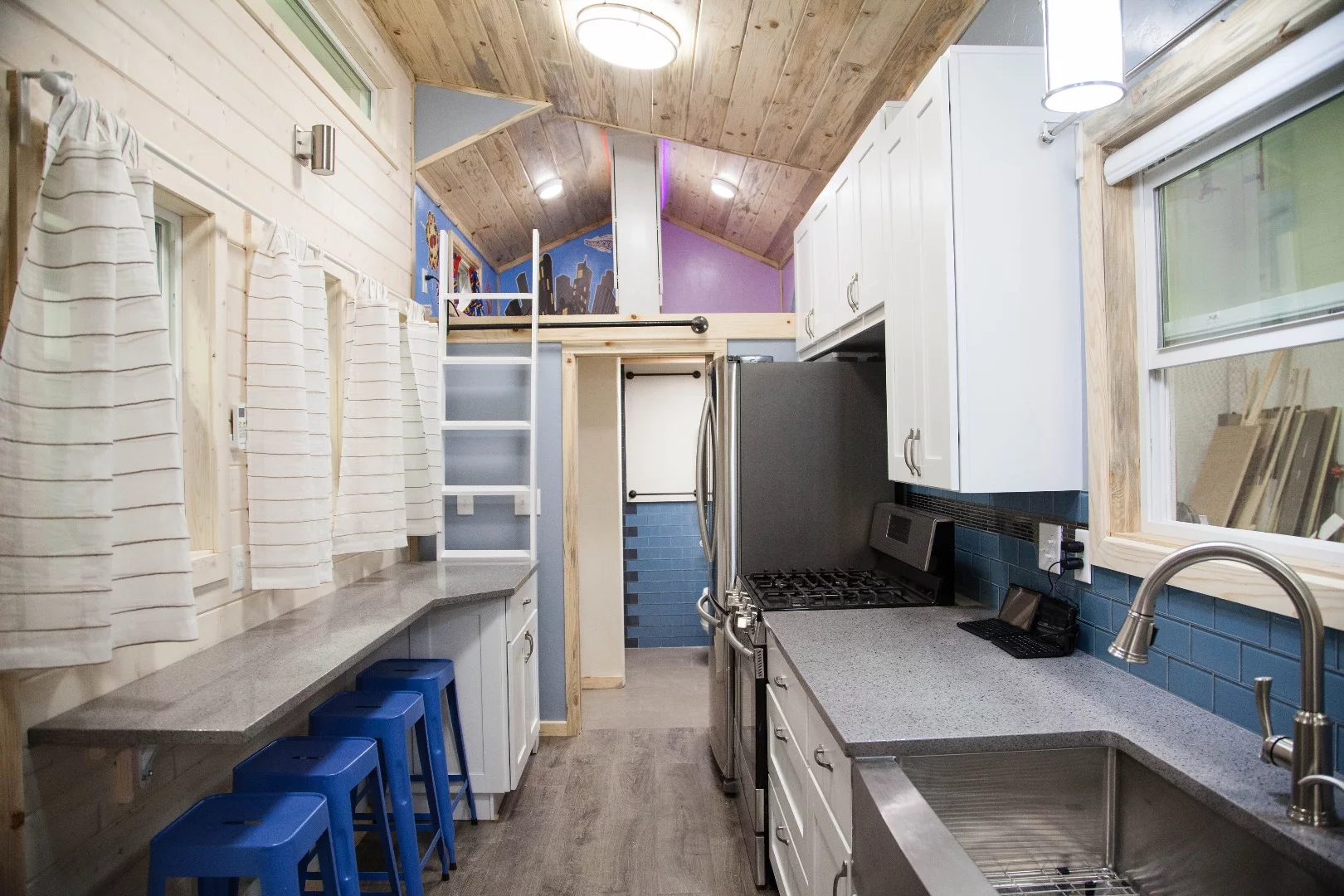 Most of the Brown Bear's ground floor living space is taken by a large kitchen and dining area