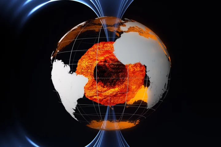 illustration of the Earth's outer core and magnetic field