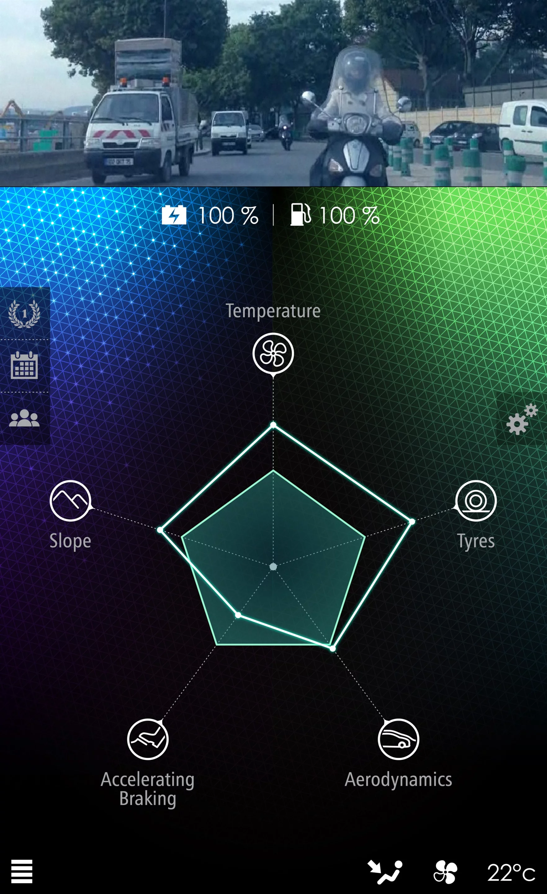 Renault's tablet display shows a detailed breakdown of factors affecting the EOLAB's current consumption