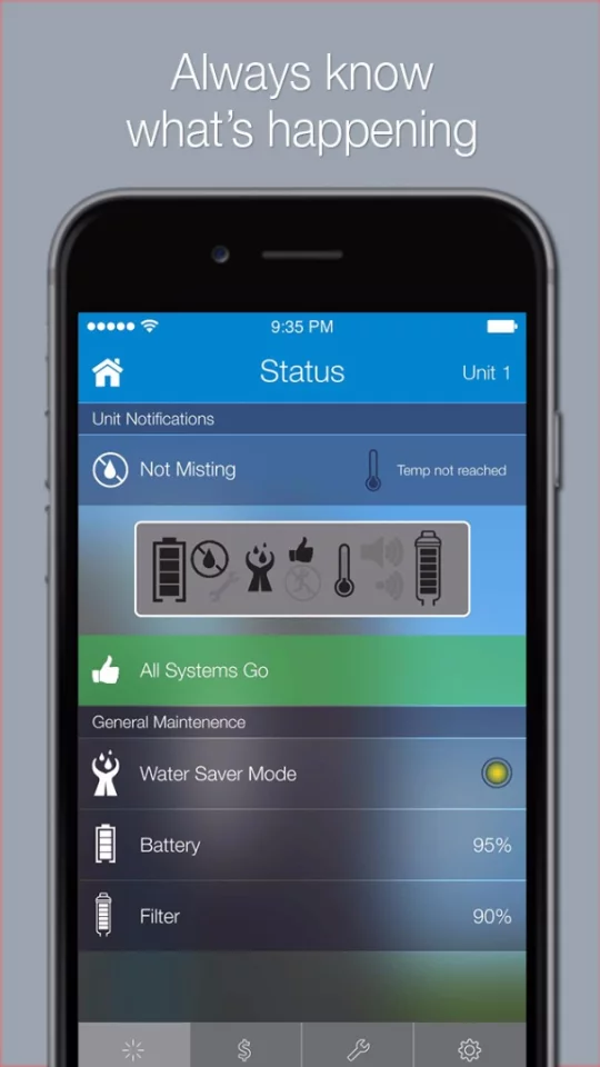 Mistbox app showing status screen