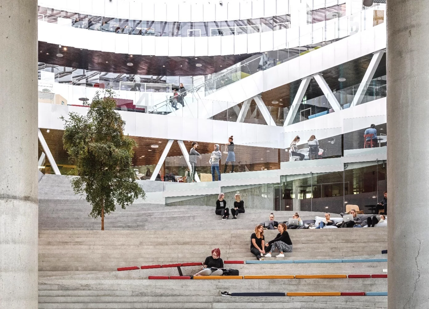Visitors enter Glasir into a 32m (106 ft)-diameter indoor courtyard topped by a skylight
