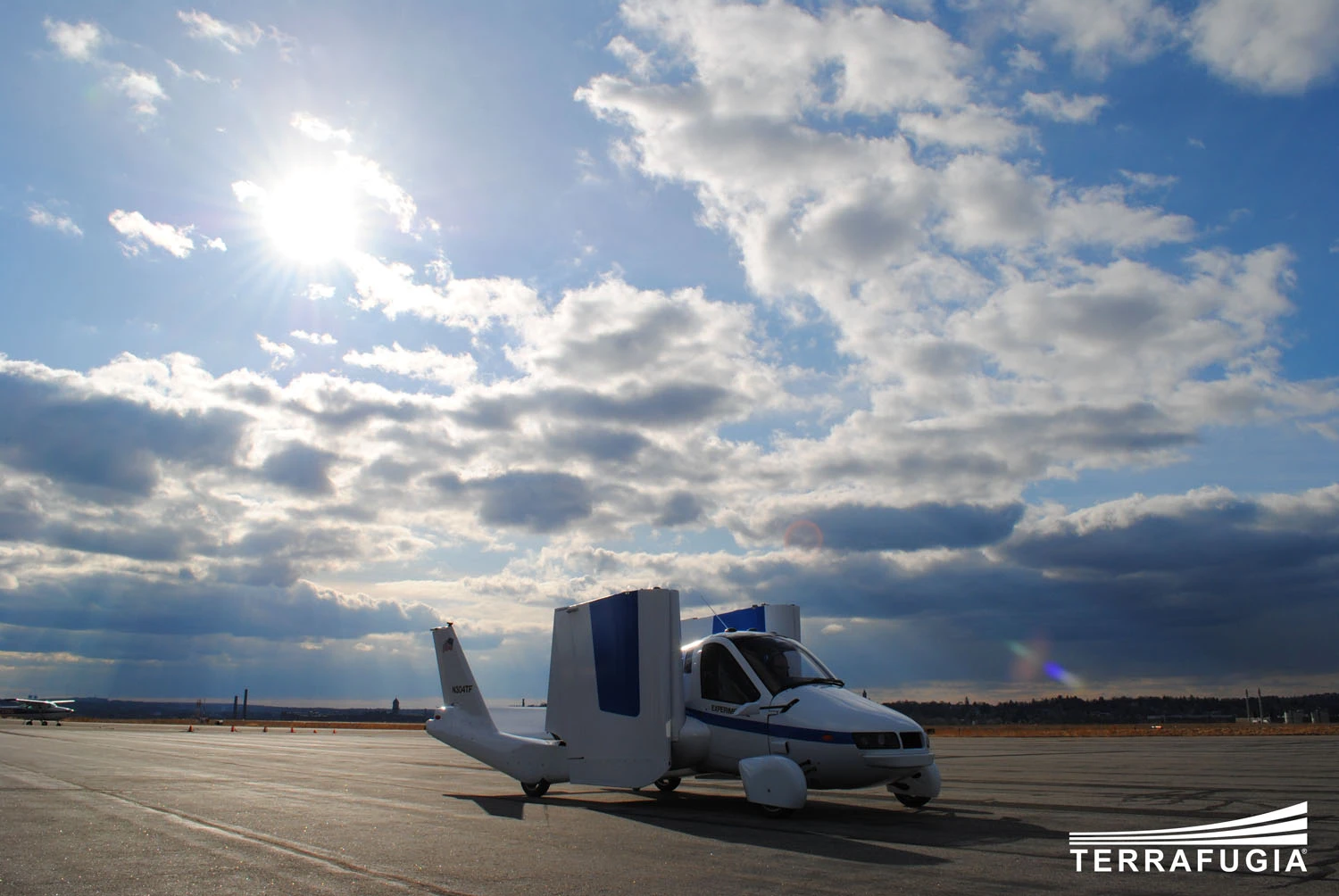 The Terrafugia Transition production prototype on the runway