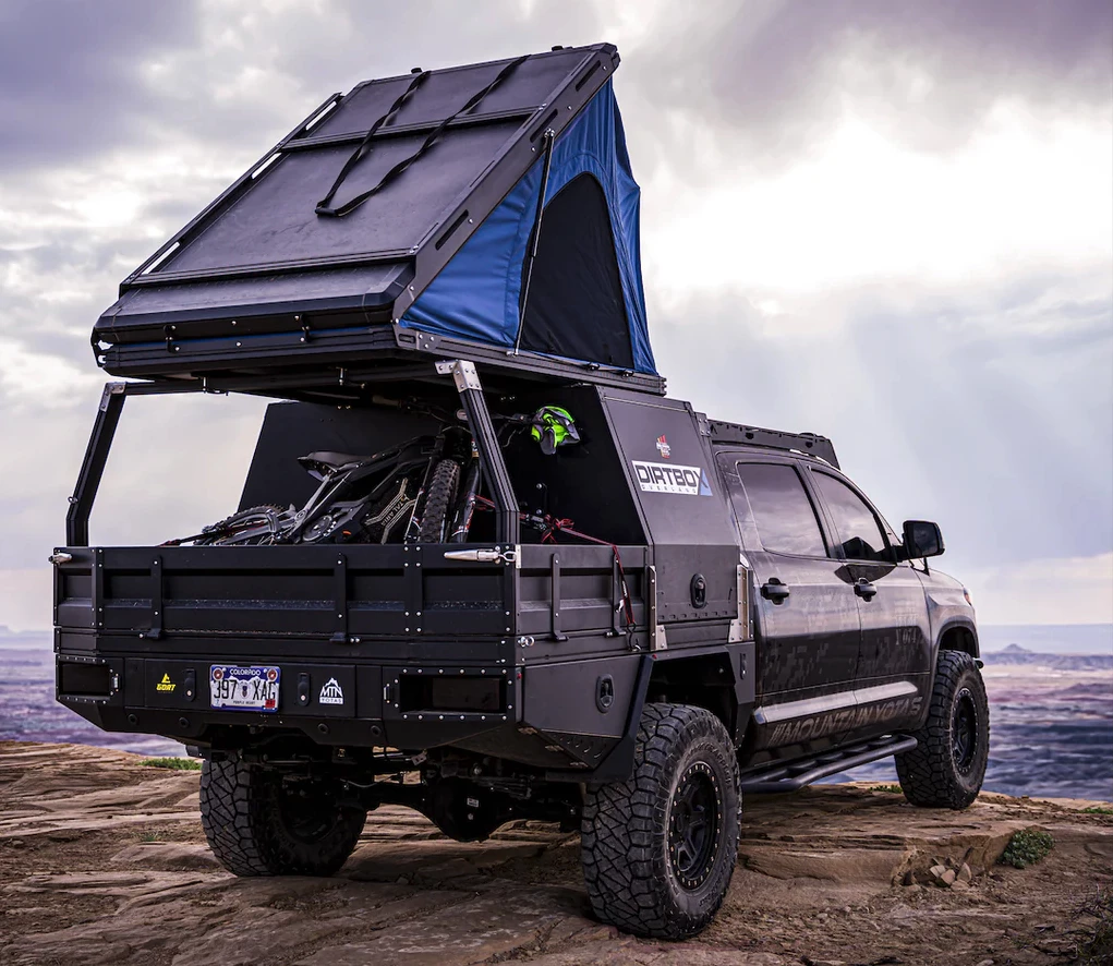 The Dirtbox with half canopy maintains some flatbed space for hauling oversized toys and gear