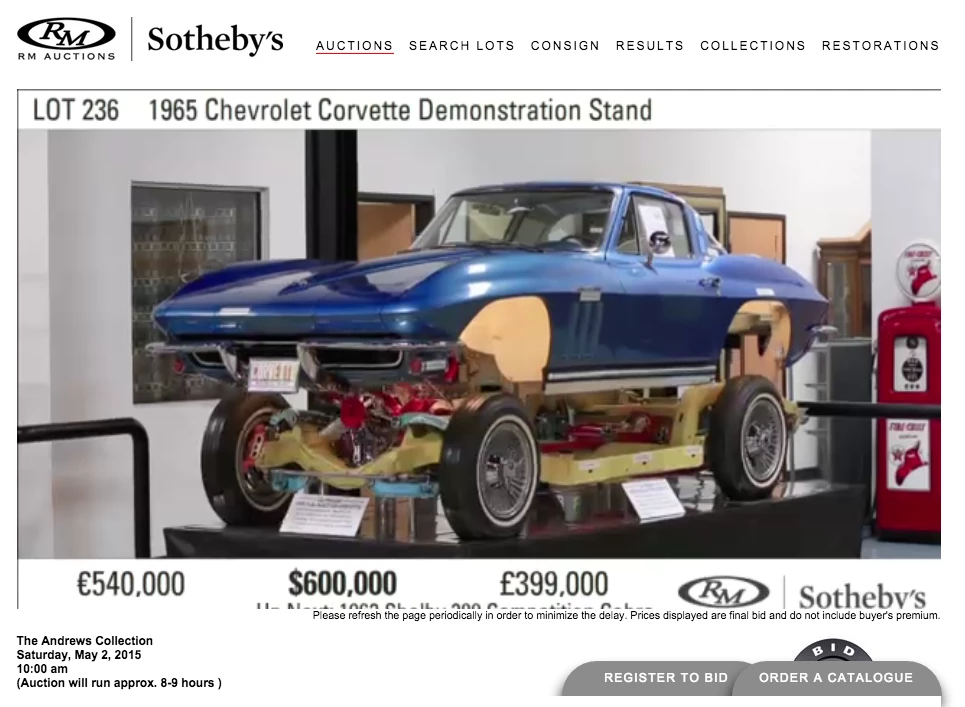 This fully-working Chevrolet Corvette Demonstration Stand which was used on the American State Moto Show circuit to demonstrate the technological wizardry of the new 1965 Corvette half a century ago (pictured below).