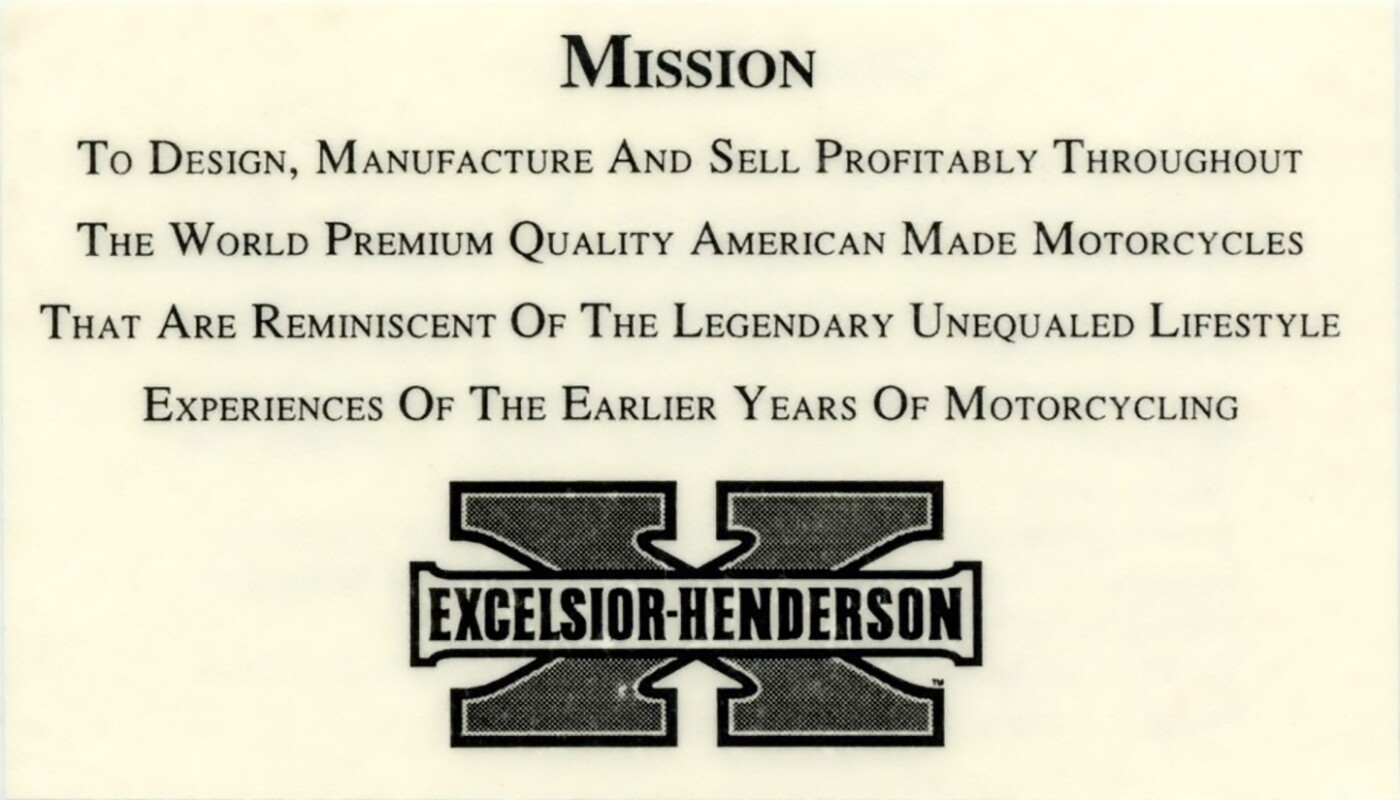 The Mission Statement of the Excelsior-Henderson company, which is going to auction