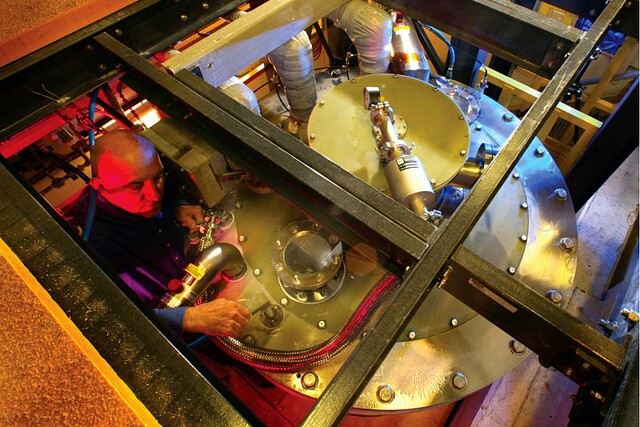 Top view of the LANL 100 Tesla pulsed magnet in its experimental cryostat