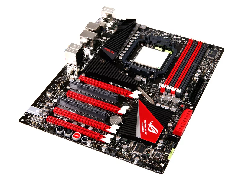 The Crosshair IV Formula board supports AMD's Socket AM3 processors, half a dozen SATA 6Gbps ports, a SATA 3Gbps and an eSATA 3Gbps and up to 16GB of memory