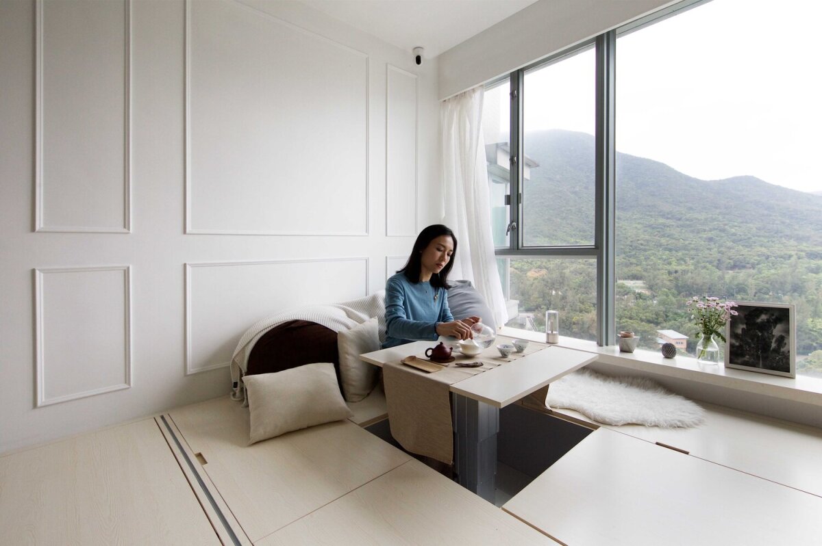 The pop-up table creates an ideal spot to enjoy a tea ceremony