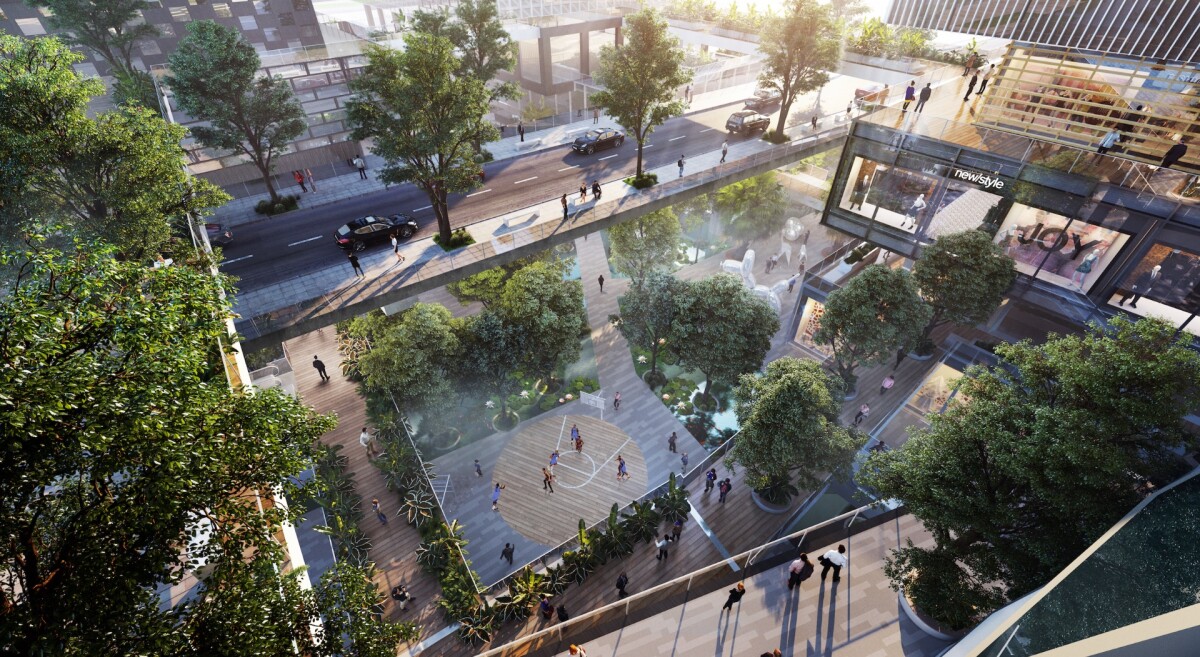 The other driving force behind Vanke Headquarter Tower's design is that it is located on two plots separated by a road