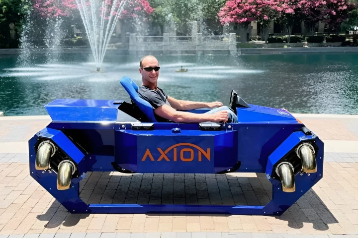FusionFlight CEO/Founder Alex Taits in the "flight-ready" Axion prototype
