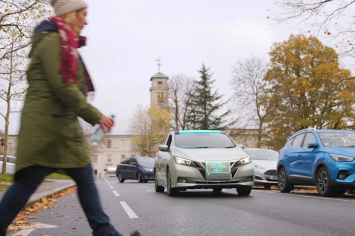 A Nissan Leaf with a "ghost driver" at the wheel explored how pedestrians reacted to visual prompts indicating autonomous vehicle intent or behavior