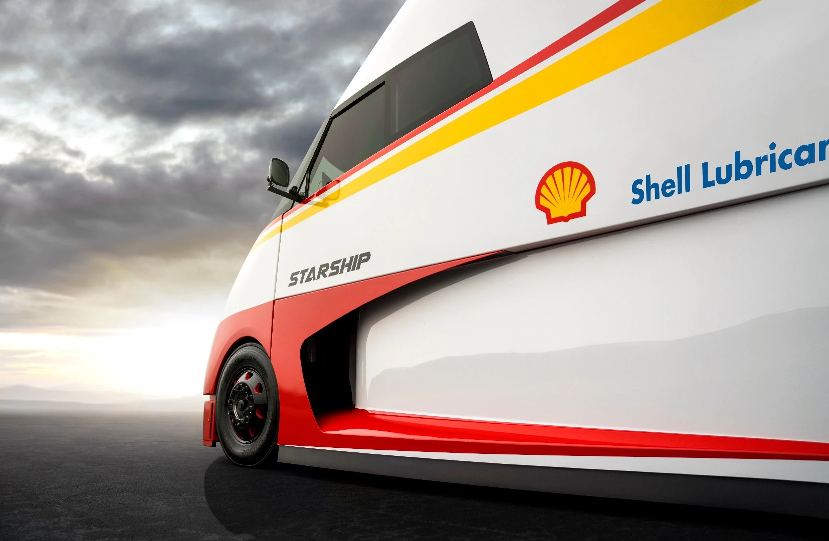 The Starship Class 8 concept tractor trailer features carbon fiber hood, bumper, and front and rear side skirts
