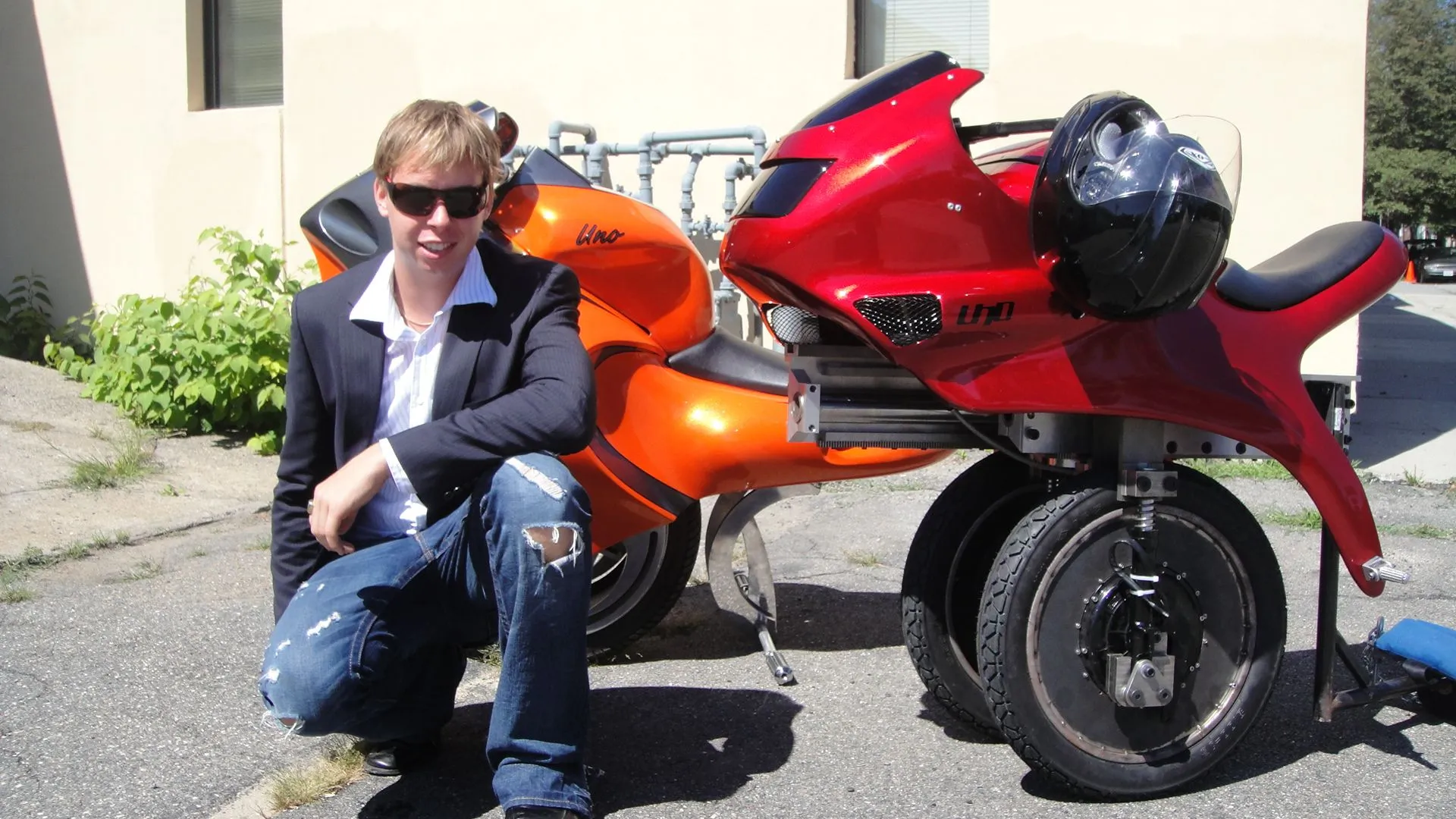 Inventor Ben Gulak with two Uno prototypes