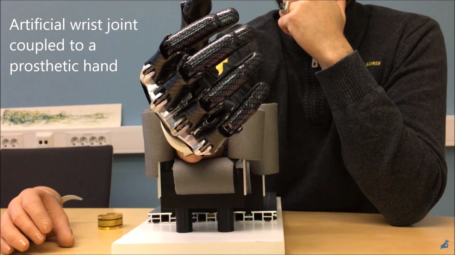 A prosthesis attached to the artificial wrist