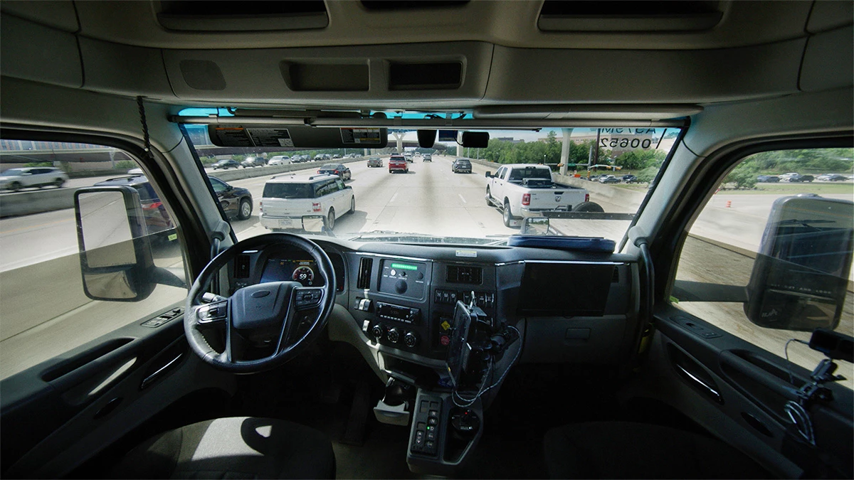 Aurora Driver-enabled trucks don't have a human behind the wheel, but there is a human assistant monitoring the vehicle remotely