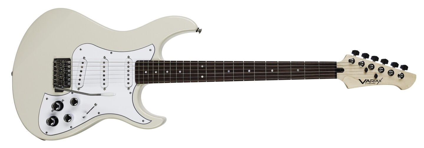 The Strat-like double cut guitar has an alder body, one-piece maple neck with a 22-fret rosewood fingerboard, three custom-wound single coil pickups, a proprietary tremolo bridge and a lubricated Graph Tech nut
