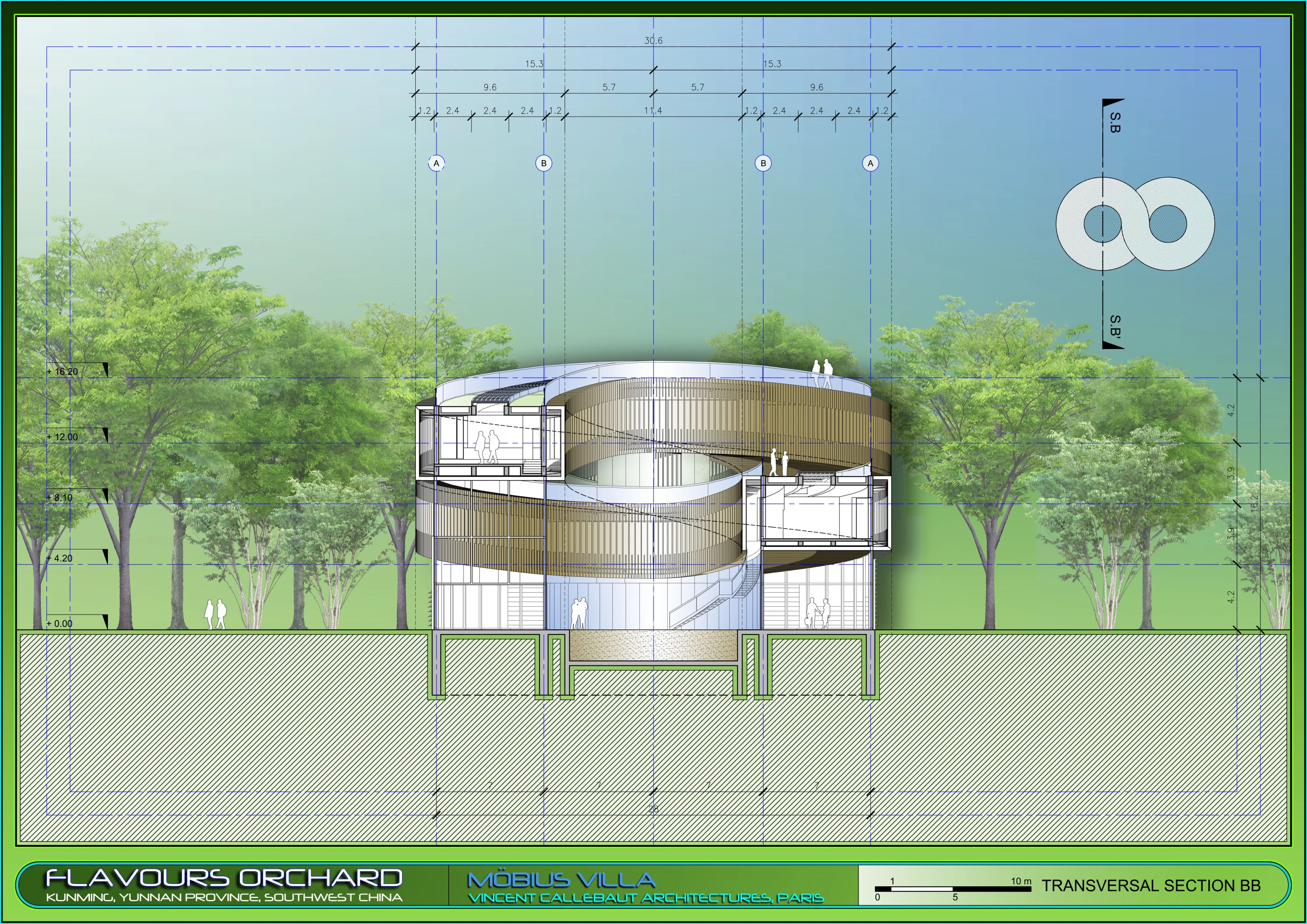 Mobius Villa Section BB (Image: Vincent Callebaut Architectures)