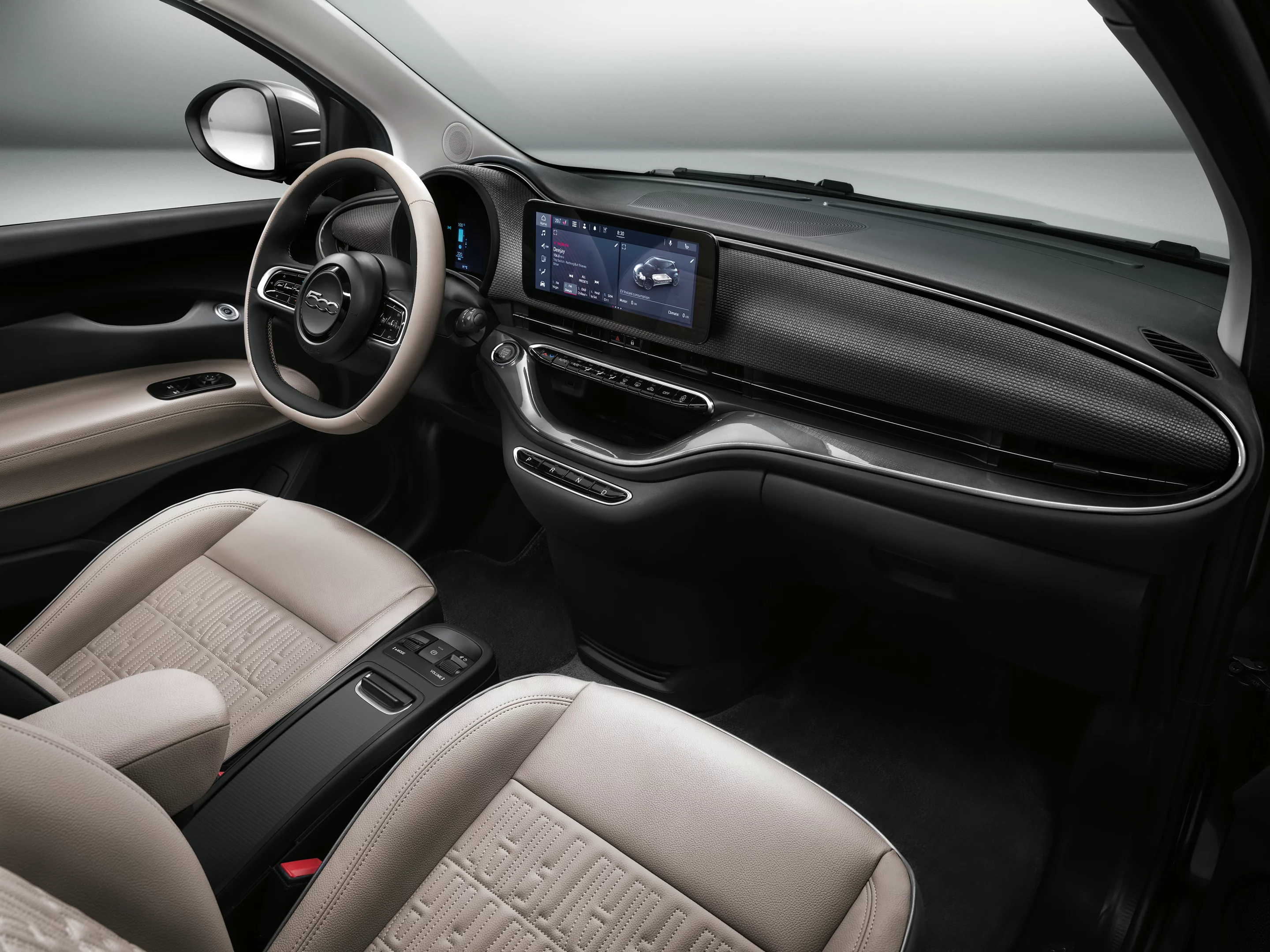 The cabin features a wide dash with 10.5-inch touchscreen infotainment panel in the middle