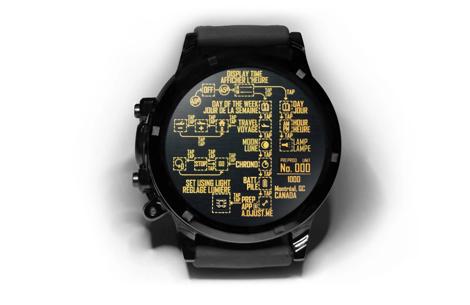 The rear of the Type 50 displays instructions on how to use this unique watch from Design Furtive