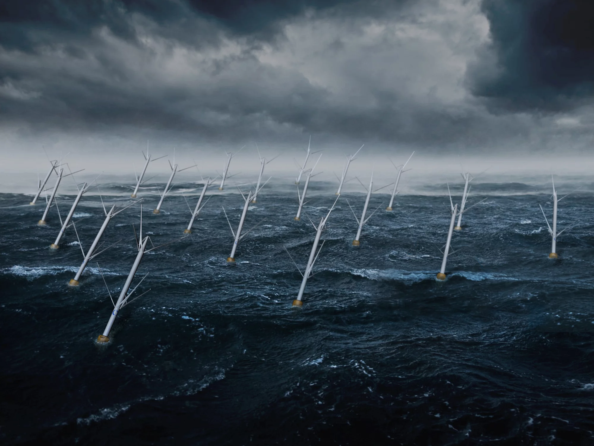 A radically reduced wake means these vertical-axis turbines can be placed much closer together without losing wind power