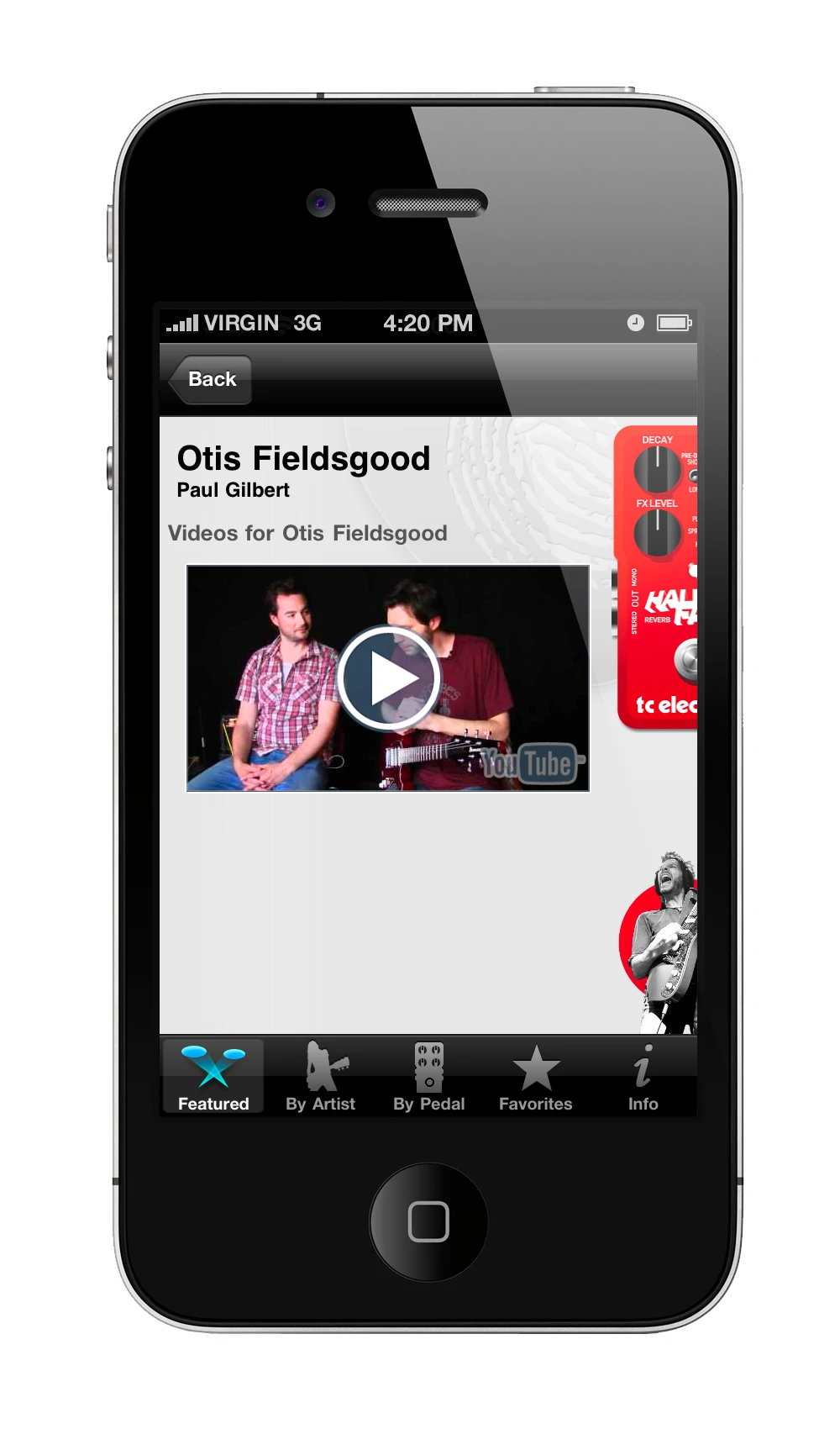 A video featuring guitar virtuoso Paul Gilbert made available via the TonePrint app for iPhone