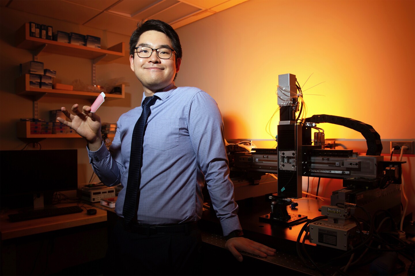Grad student Hyunwoo Yuk displays the double-sided t