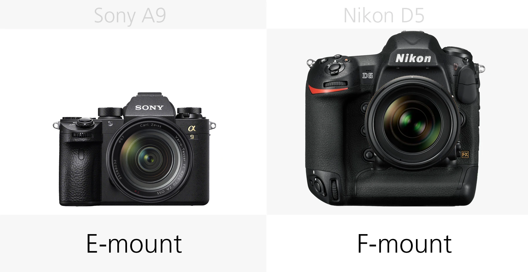 The lens mount of the Sony A9 and Nikon D5 compared
