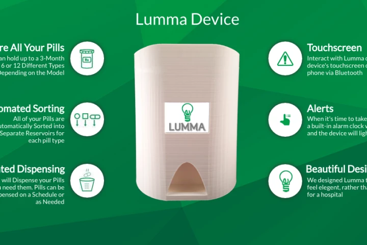 Lumma can hold up to a 3-month supply of pills and remind you when to take your medication