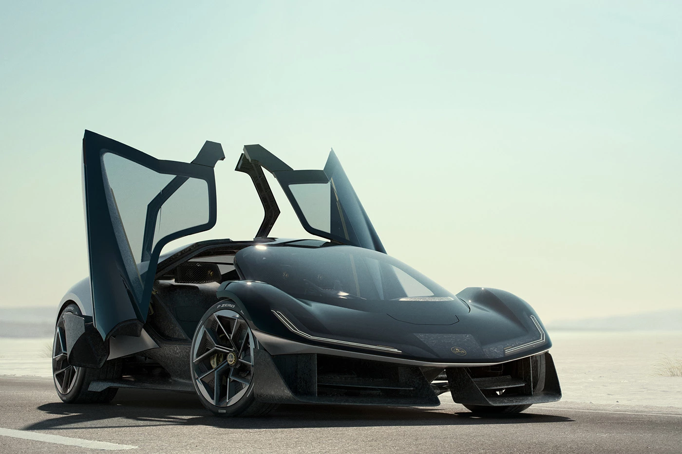 The Theory 1's beautiful doors scissor back and upwards, allowing it to be parked in tight spaces