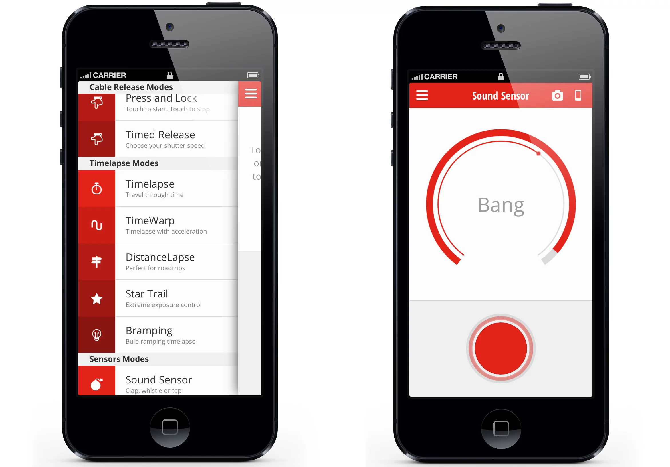 Trigger modes in Triggertrap Mobile include a sound sensor