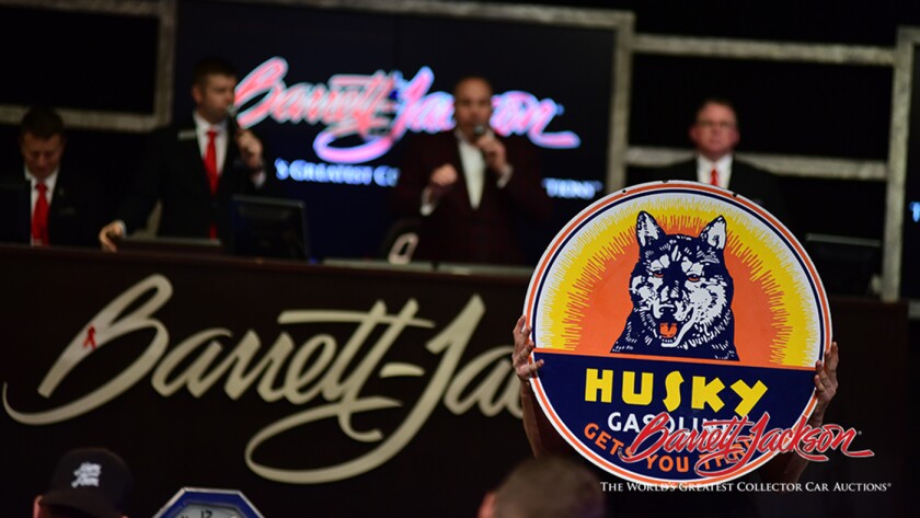 This 1939 Husky Gasoline porcelain service station sign was the most expensive sign of the Scottsdale auction week. Barrett-Jackson as usual offered the majority of the automotive memorabilia and if you are looking to decorate a man cave, the automobilia docket at Scottsdale will give you an idea as to what's available in forthcoming auctions. It sold for $149,500 at Barrett-Jackson’s Scottsdale 2018 auction