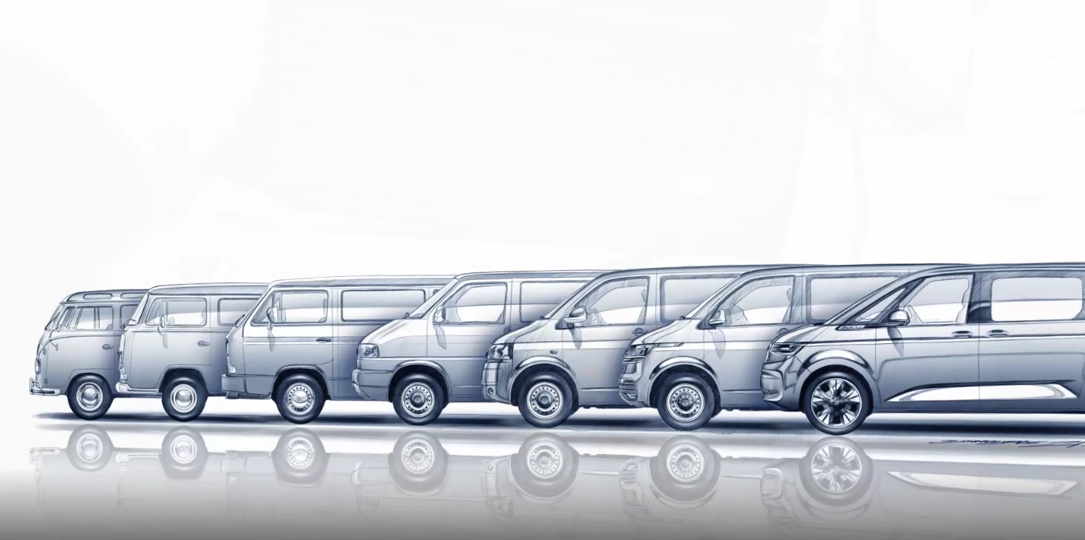 The changing shape of the VW Transporter, from first generation to seventh
