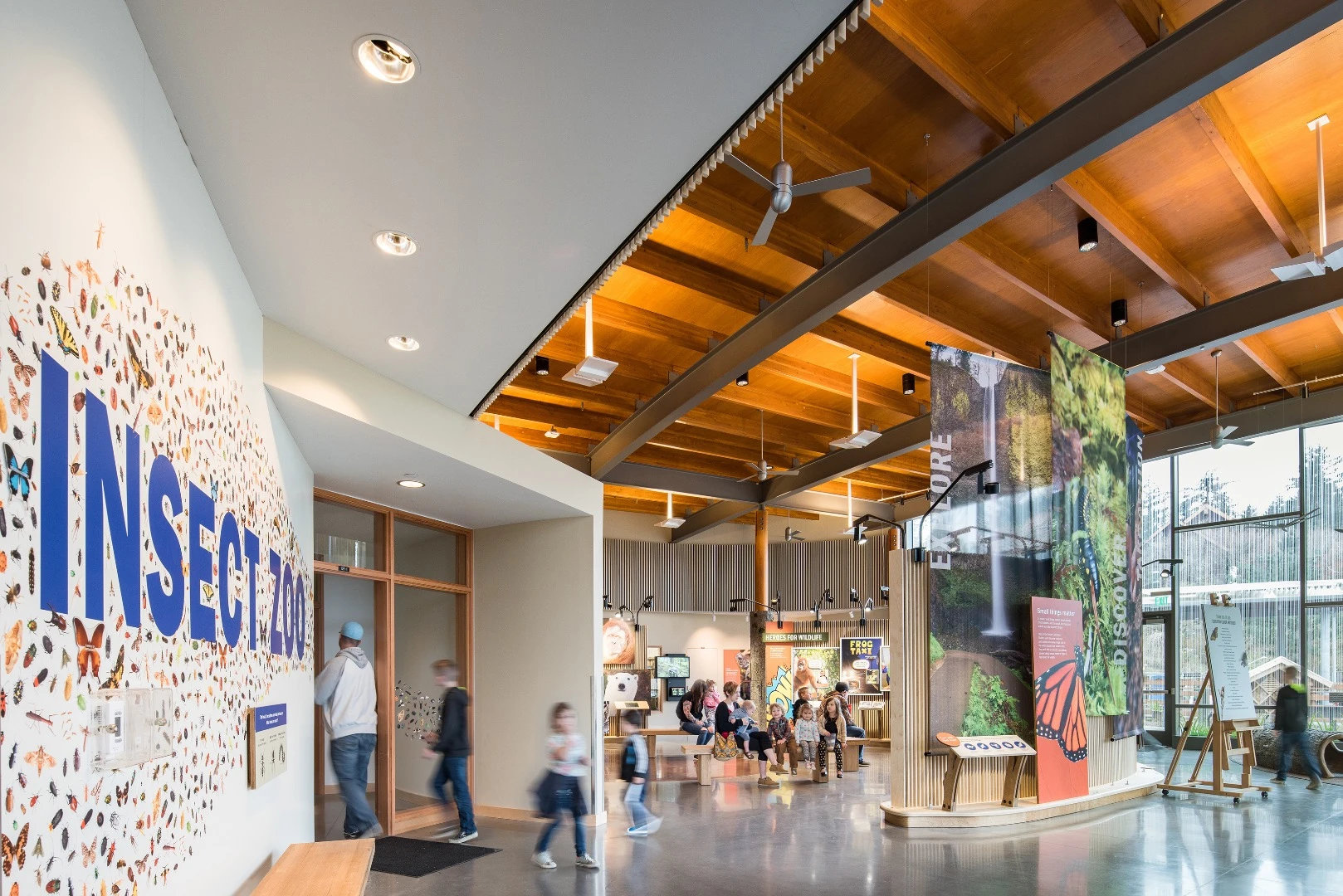 "The wood and steel structure design derives its curving and woven biophilic forms from nests created by small animals making shelter for life," says the AIA regarding Oregon Zoo Education Center
