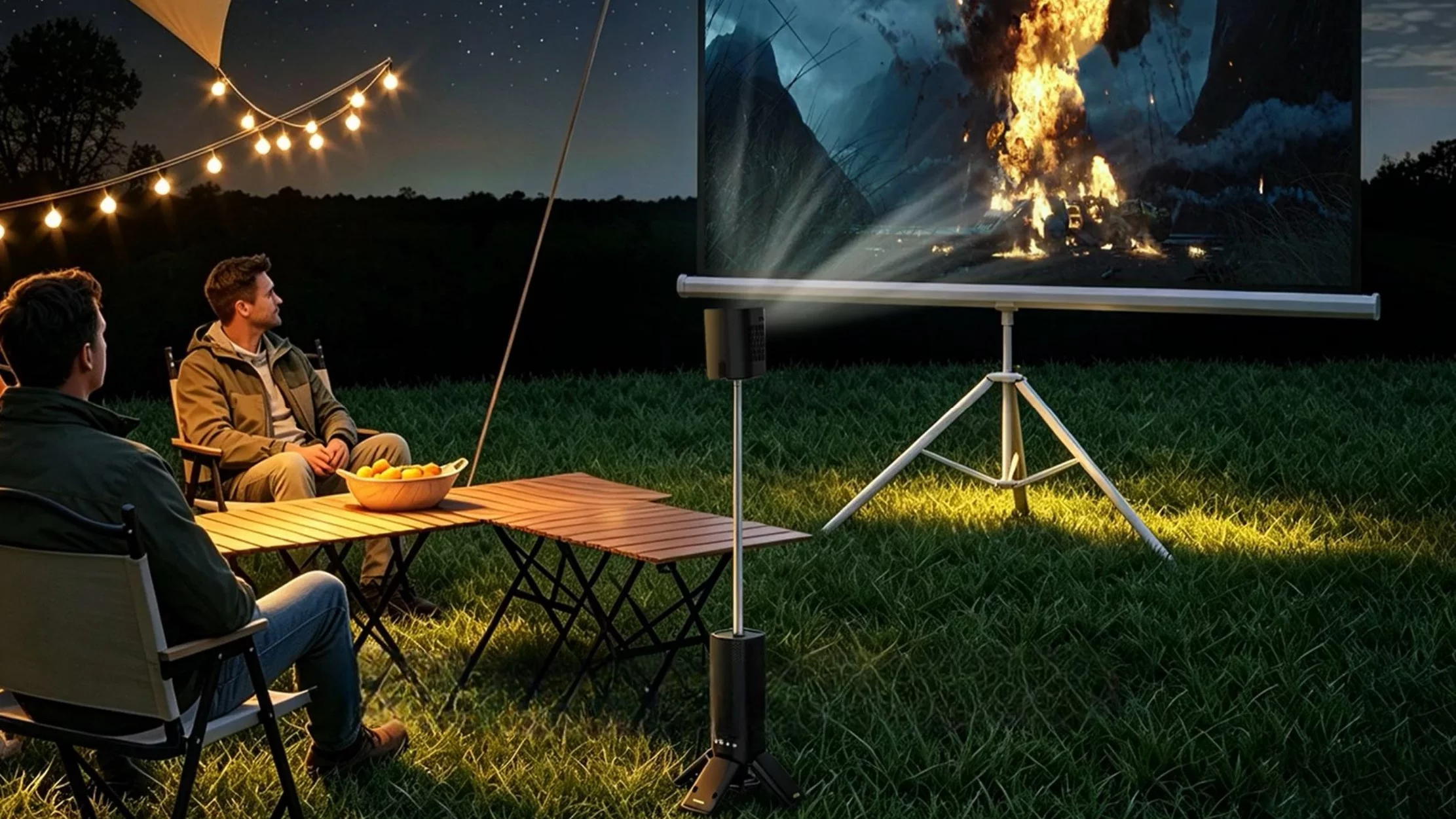The telescoping tower format allows the Z01 to be deployed straight from the ground, beaming content onto a campsite screen without requiring a dedicated tabletop