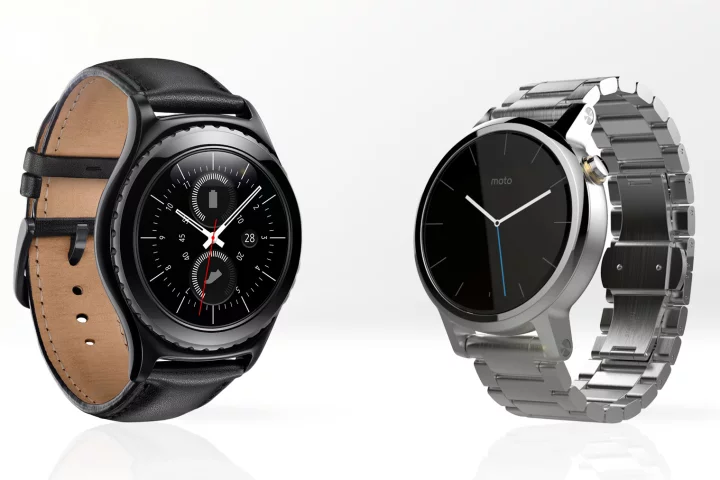 Gizmag compares the features and specs of the new Samsung Gear S2 (left) and 2nd-gen Moto 360