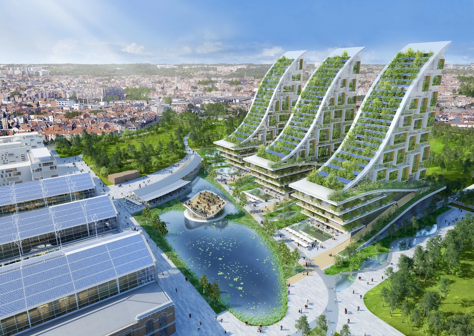 Tour & Taxis' trio of towers would comprise a total floorspace of 85,000 sq m (915,000 sq ft) and feature balconies with fruit and vegetables